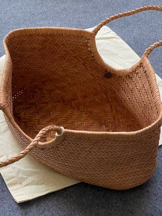 Dragon Diffusion Woven Leather Tote Tan Large Basket Bag 49cm Handcrafted - Picture 5 of 5